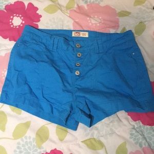 Bright blue high waisted shorts